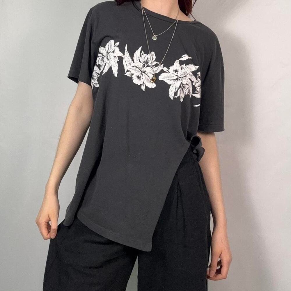 Dark Grey floral tee with cut out